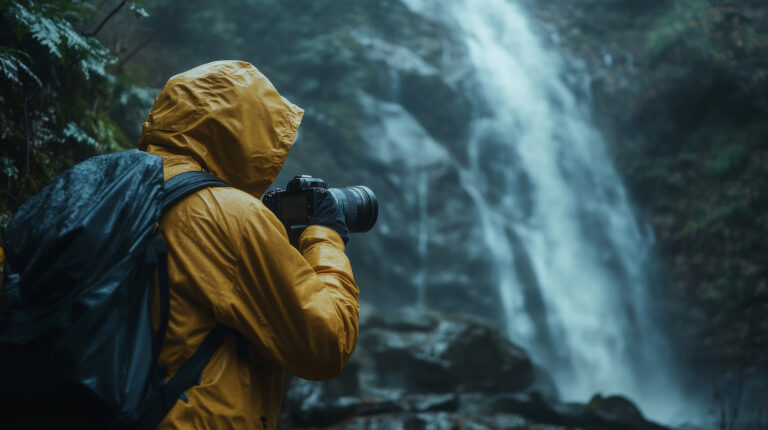 a photographer under rain